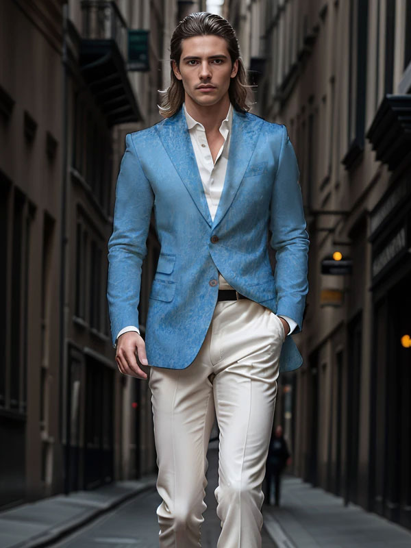 Sky Blue Printed Suit