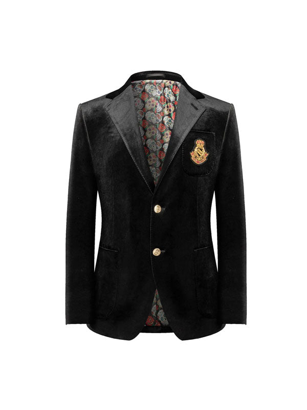 Black Embroidered Velvet Blazer