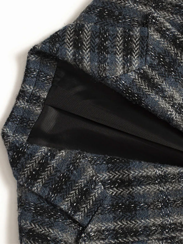 Notch Lapel Checkered Coat