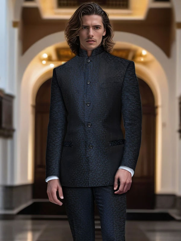 Band Collar Print Suit