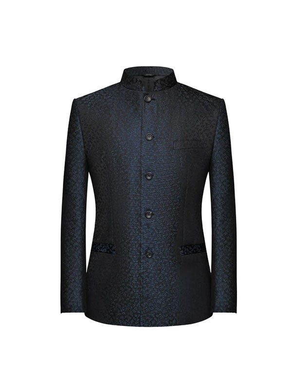 Band Collar Print Suit