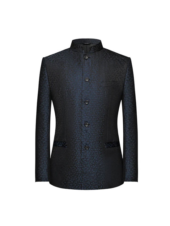 Band Collar Print Suit