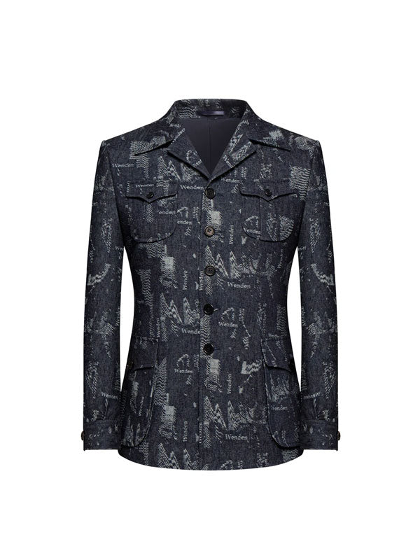 Lapel Geometric Cotton Blazer