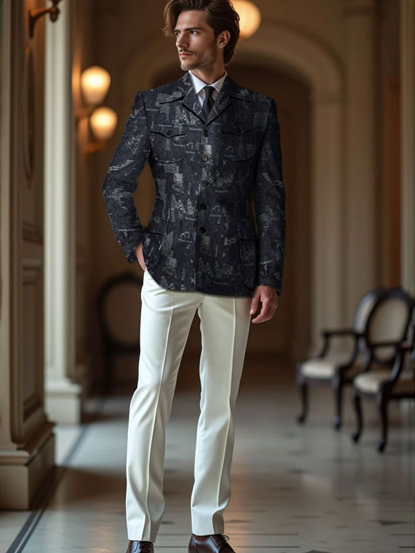 Lapel Geometric Cotton Blazer