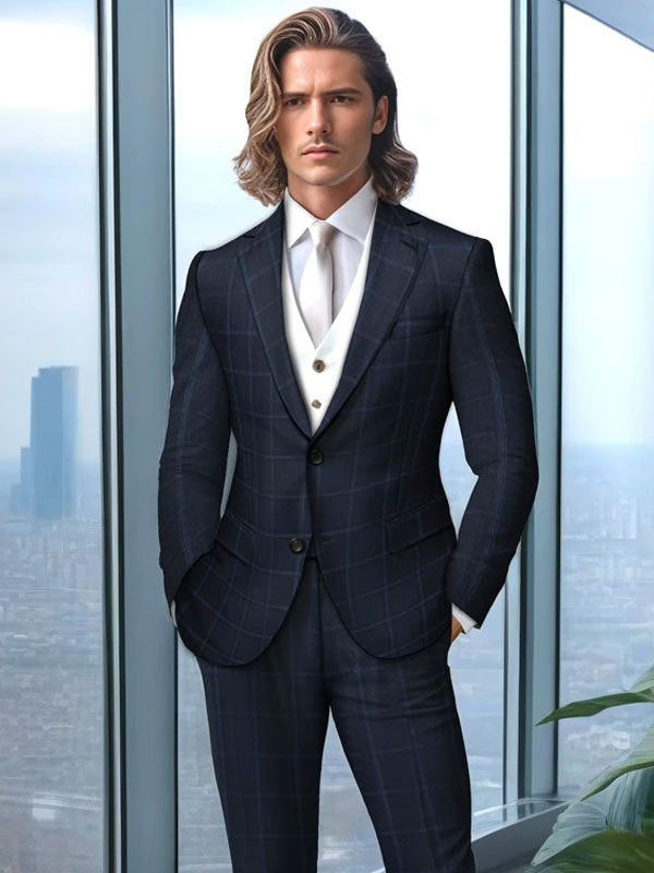 Elegant Checkered Men's Suit