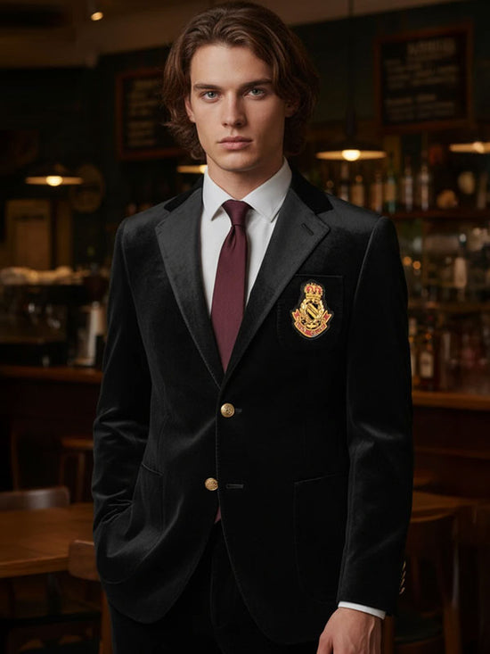 Black Embroidered Velvet Blazer