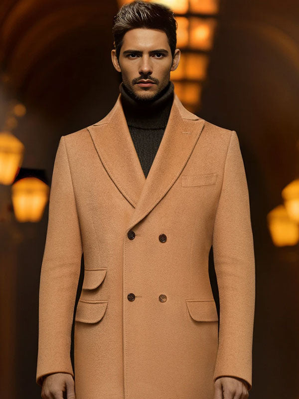 Camel Lapel Solid Coat